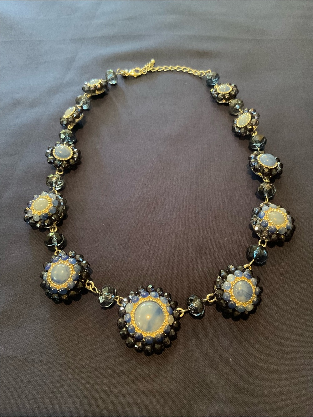 Gold-Tone Blue Beaded Statement Necklace - Women's Jewelry